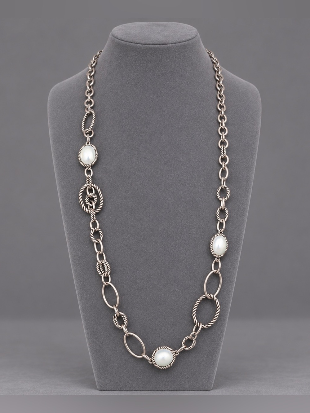 Premier Designs Bellisimo Silvertone Pearl Statement Necklace EUC 41” #696